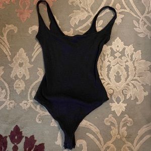 Skims Ribbed Thong Bodysuit Black Scoop M